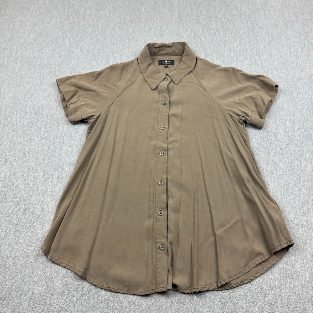 7 For All‎ Mankind Shirt Womens Small Brown Button Up Flowy Short Sleeve Modal